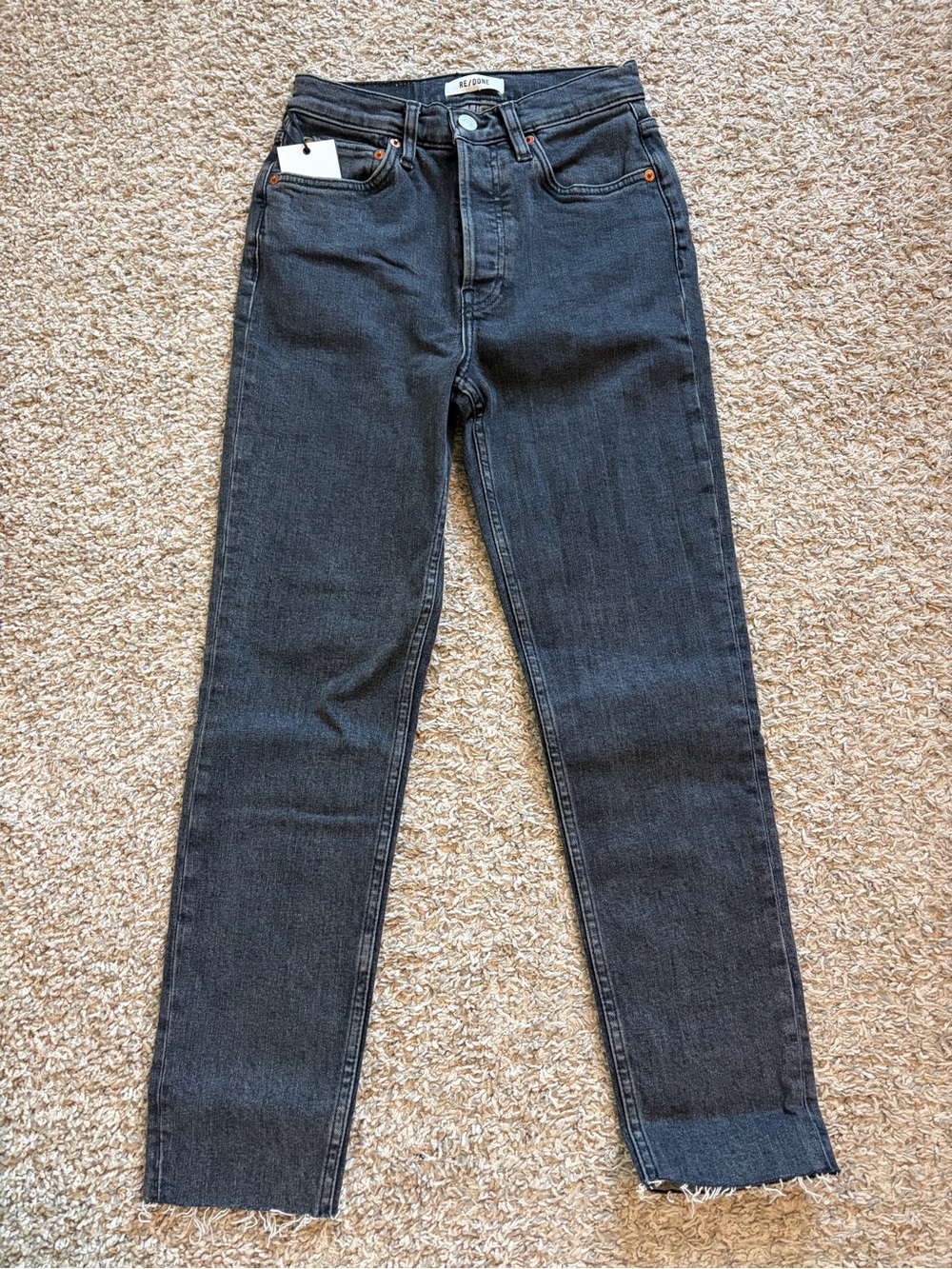 Re/Done Washed Black High-Rise Ankle Crop Jeans